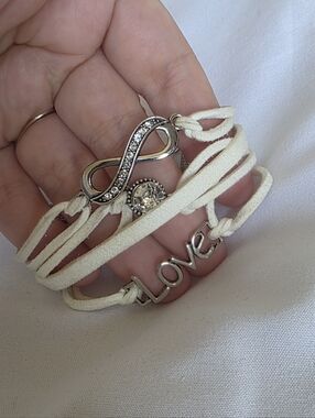 Infinity Crystal "Love" Wrap Bracelet in Cream